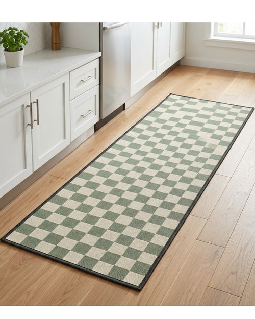 Roomg Low-Pile Kitchen Runner Mat 50 x 150 cm Sage Cream Checker - Lifestyle view