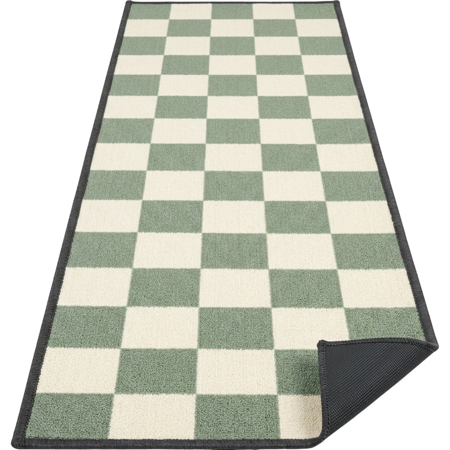 Roomg Low-Pile Kitchen Runner Mat 50 x 150 cm Sage Cream Checker
