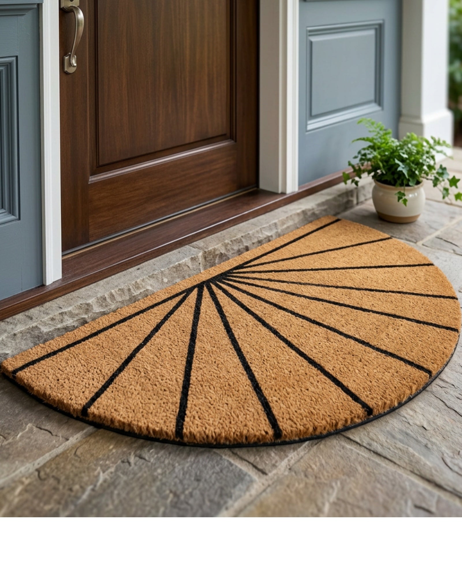 Roomg Half-Moon Coir Door Mat 45 x 75 cm Natural Black Fan - Lifestyle view